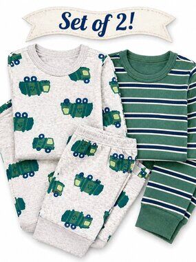 NWT Carter’s Baby Boy 4 Piece Pajama Set 12M Truck & Striped Thermal PJs